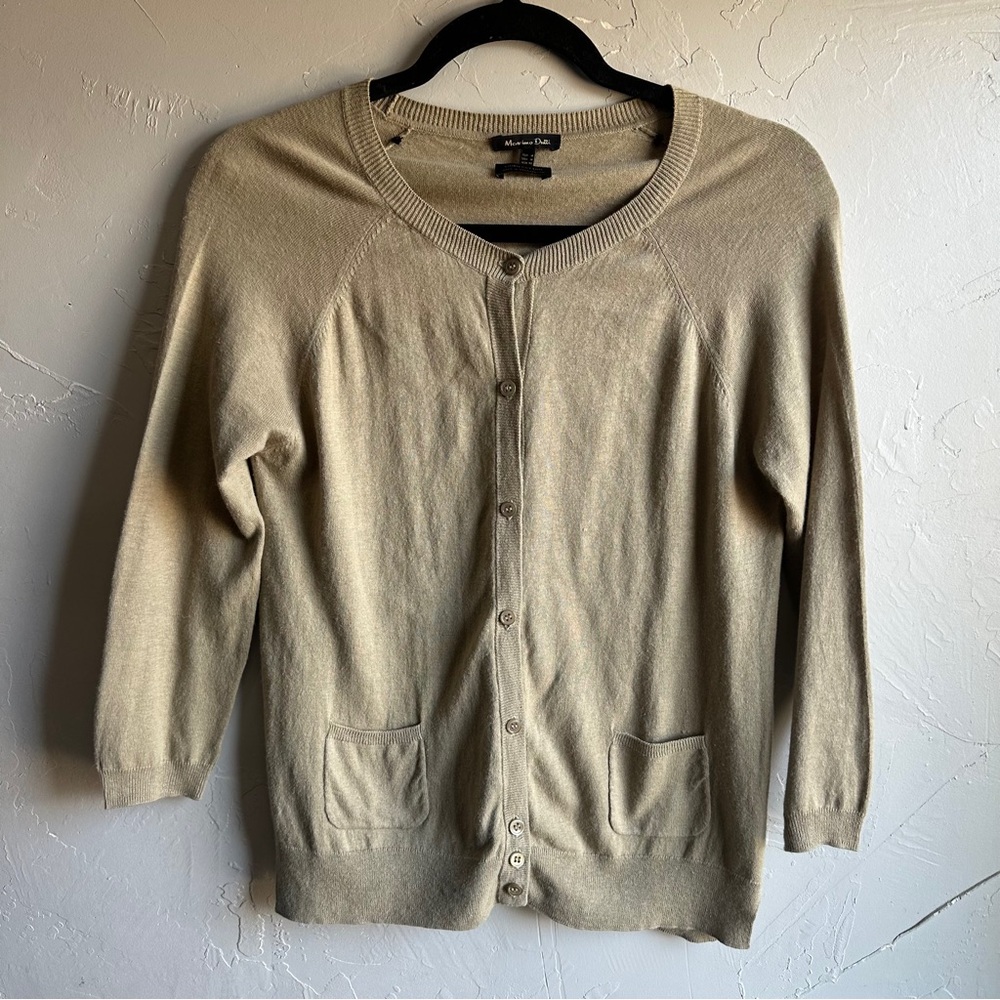 Massimo Dutti Linen Cotton Cardigan Neutral Beige Minimalist Classic‎ Natural M